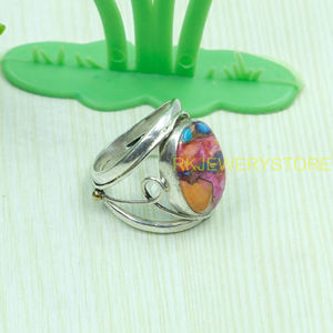 Anillo de Turquesa Rosa Ostra, Plata de Ley 925 y Latón, Anillo de Declaración, Anillo con Piedra Rosa, Joyería de Turquesa, Regalo Unisex - Product Image 2