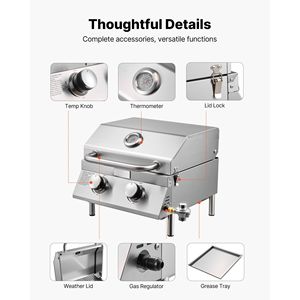 Griglia a Gas Portatile da Tavolo a 2 Bruciatori in Acciaio Inox, con Termometro Integrato, Coperchio Impermeabile e Chiusura di Sicurezza per Viaggi - Product Image 6