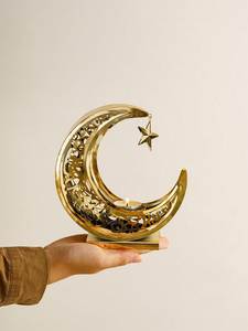 Candelabro Islámico de Lujo con Forma de Luna Creciente y Estrella, de Metal Dorado, Decoración de Mesa para Ramadán y Eid, Portavelas para Decoración del Hogar - Product Image 5