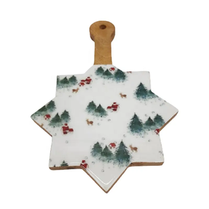 Tabla de cortar de cerámica con mango de madera, diseño de estrellas, forma rectangular, apta para lavavajillas, paquete individual. - Product Image 4