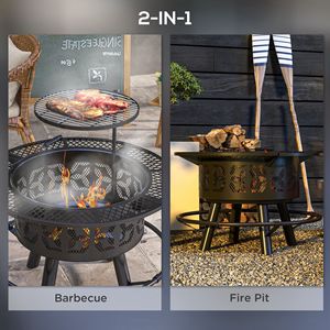 Braciere Portatile da Esterno Nero da 33 Pollici con Griglia di Cottura e Paletta, per Legna e Carbonella, Barbecue per Arredo Patio - Product Image 4