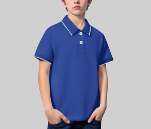 เสื้อโปโลเด็กชาย แขนสั้น ผลิตโดย OEM สำหรับเด็กอายุ 9-10 ปี ปักโลโก้ตามสั่ง ผ้าปิเก้ 50% คอตตอน/ 50% โพลีเอสเตอร์ 220 GSM - Product Image 3