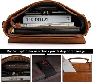 Genuine Leather Large Messenger Bag 15.6 Inch Laptop Case <b>Waterproof</b> Zipper Closure Business Use Brown Color All Seasons - Product Image 4