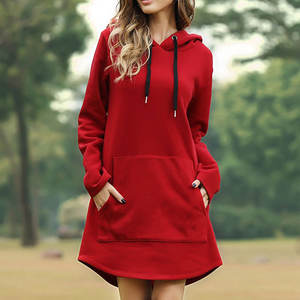 Jocoo Jolee rojo vestido informal suelto sólido mujer Sudadera con capucha de gran tamaño estilo largo bolsillo sudadera Kpop inspirado pulóver 5XL tamaño - Product Image 1