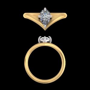 แหวนเพชรทรงลูกแพร์ ทองคำขาว 18k วงแหวนรูปตัววีเชฟรอน 1 กะรัต เพชรเม็ดเดี่ยวเพาะเลี้ยงในห้องปฏิบัติการ ชุดเครื่องประดับเจ้าสาว - Product Image 2