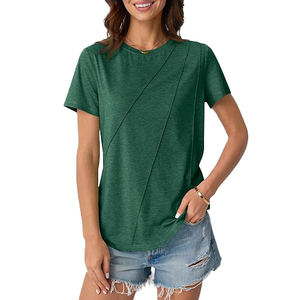 Camisetas de Mujer de Tela Ligera, Cuello Redondo, Mezcla de Algodón, Estilo Urbano, Verano, Colores y Tallas Personalizables, Venta al Por Mayor - Product Image 1