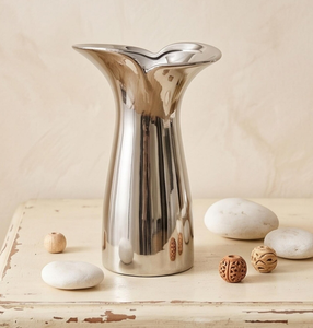 Vase de table en céramique électroplaqué argenté, design scandinave moderne, pour arrangements floraux, salon, salle à manger - Product Image 1