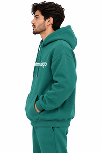 Sudadera con Capucha Verde para Hombre, Color Sólido, Casual, Manga Larga, Forro Polar, Bolsillo Frontal, Talla Grande, Ecológica, 100% Algodón, Primavera - Product Image 4