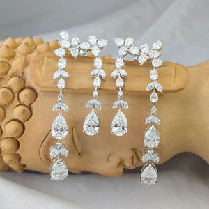 Boucles d'oreilles de luxe en diamants de formes multiples (poire, marquise, ronde) en or blanc massif 10K, 14K, 18K, diamants de laboratoire, bijoux pour femme. - Product Image 1