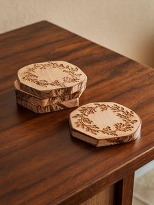 <b>Round</b> Wooden Coasters Modern Design Non Slip <b>Mats</b> & Pads - Product Image 1