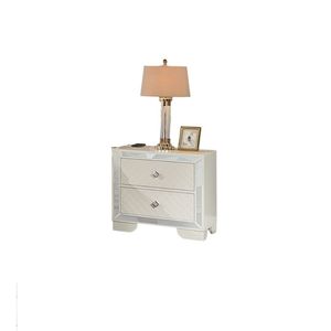 Comodino Classico di Lusso in Legno Crema con 2 Cassetti e Pannello in Vetro a Specchio, Arredamento Camera da Letto - Product Image 5