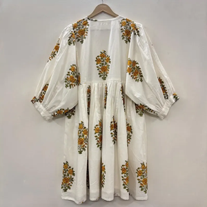 เดรสลำลองผู้หญิง ผ้าทอ 100% คอตตอน สีพื้น แขนสั้น ทรงเอ็มไพร์ เอวสูง ทรงเบบี้ดอลล์ โอเวอร์ไซส์ คอวี ทรงหลวม ใส่ได้ทุกฤดู - Product Image 3