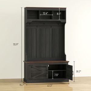 Albero 3-in-1 Hall con deposito di scarpe, appendiabiti con panca, mobili d'ingresso con cinque ganci, venature del legno nero - Product Image 3