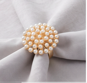 Ensemble de 4 anneaux de serviette en métal doré de luxe avec perles, décoration de table élégante pour mariage et banquet - Product Image 6