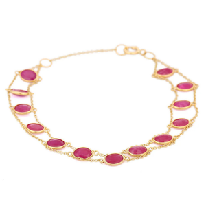 14K Gold Oval <b>Ruby</b> Charm <b>Bracelet</b>-Rhodium Plated Diamond Accent - Product Image 2