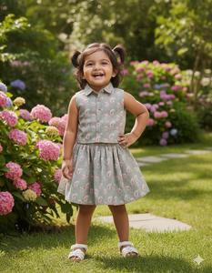 Conjunto de Falda y Top de Algodón Estampado para Niñas, Sin Mangas, Cintura Elástica, Diseño Floral/Puntos/Leopardo, Dos Piezas, Cintura Natural, para Verano - Product Image 4