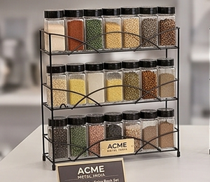 Cabinet <b>Spice</b> <b>Rack</b> 3 Tier Black Powder Coated Shelving <b>Racks</b> Rectangle Storage <b>Organizer</b> Kitchenware Item for Multipurpose - Product Image 1