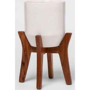 Maceta de Cerámica Contemporánea con Soporte de Madera, Maceta Decorativa Minimalista para Plantas de Interior, para Decoración de Sala de Estar u Oficina - Product Image 2