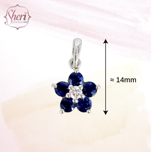 เชอร์รี่ จิวเวลส์จี้เพชรทรงดอกไม้เล็กทองคำขาวแท้ 18K สำหรับผู้หญิง ประดับด้วยไพลินสีน้ำเงินธรรมชาติ ความใส SI1-2 สี F-G - Product Image 2