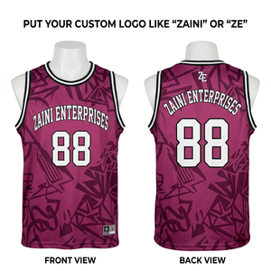 Maillot de basket unisexe ZAINI ZI-002 en maille polyester 220 GSM respirant et à séchage rapide, rose, pour design graffiti, sublimation personnalisée - Product Image 1