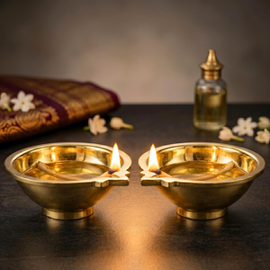Diya en laiton pour Pooja, lot de 2 lampes à huile pour la prière et le culte hindou, Diyas décoratifs pour la maison, le temple, le Mandir, Diwali - Product Image 3