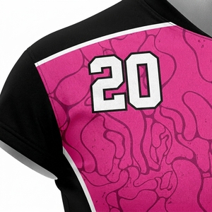 Maillot de volley-ball unisexe rose numéro 20, sublimé, col rond, manches courtes, respirant, anti-humidité, uniforme personnalisé - Product Image 6