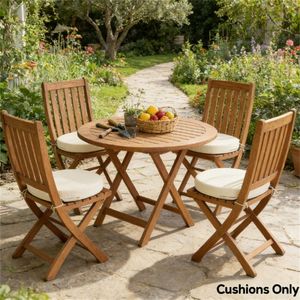 Set di 4 Cuscini Circolari Bianchi Crema per Terrazza Esterna e Giardino - Solo Cuscini - Product Image 1