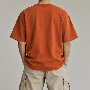 เสื้อยืดผู้ชายลายกราฟิกสีส้มไหม้ทรงโอเวอร์ไซส์ ผ้าฝ้ายลายวิวทิวทัศน์ตะวันตก สไตล์วินเทจ เสื้อยืดสตรีทแวร์ ขายส่ง - Product Image 2