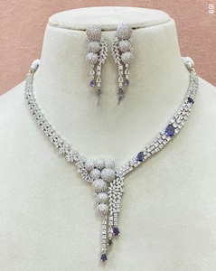 Attractive Best Quality Brass <b>Silver</b> Plated Zircon Stones <b>Necklace</b> and Earring <b>Set</b> Trendy for Wedding Gift Party Wear Women - Product Image 2
