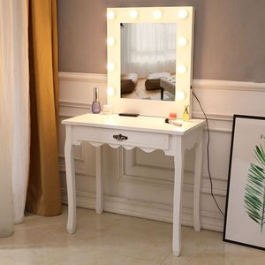FCH Generous Single Pumping Foot Makeup <b>Vanity</b> with Bulb Warmer White Dressing <b>Table</b> with <b>Mirror</b> -YS - Product Image 2