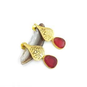 WHOLESALE <b>RED</b> MONALISA GEMSTONE GOLD PLATED <b>EARRINGS</b> <b>RED</b> MONALISA GEMSTONE GOLD PLATED <b>EARRINGS</b> WITH TRENDY DESIGN - Product Image 4