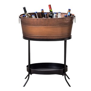 Stainless Steel Beverage Tub with Stand Metal Wine <b>Ice</b> <b>Bucket</b> Oval Party <b>Drink</b> Cooler with Lower Storage Tray - Product Image 4