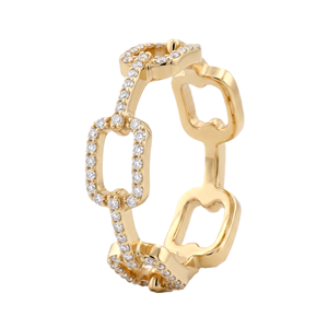 Fine 18K Solid Gold Geometric Link Diamond Ring Hollow Chain Ring Round Lab Grown Diamond Statement Ring Stackable Modern Band - Product Image 4