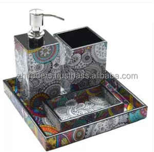 อุปกรณ์ตกแต่งห้องน้ำสีขาวด้วยกระเบื้องโมเสคและพิมพ์เคลือบหรูหราตู้ทำสบู่ทัมเบลอผู้ถือและถาด - Product Image 3