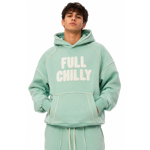 Sudadera con Capucha Personalizada de Felpa Francesa con Bordado Chenille, Bolsillo Frontal, Estilo Urbano para Hombre, Talla Grande, 450 G/M² - Product Image 3