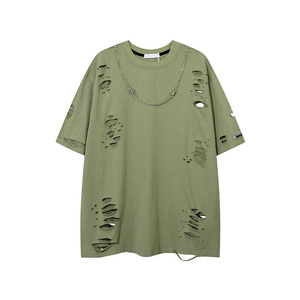 เสื้อยืดโอเวอร์ไซส์ทรงบ็อกซี่ แขนสั้น คอเต่า ผ้าถัก ลายวินเทจฟอกสี  สำหรับผู้ชาย รุ่น AI-TS-45 - Product Image 4