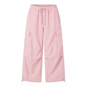 Pantalones Parachute Grises para Mujer, Cintura Media con Cordón Ajustable, Corte Holgado, Largura al Tobillo, Color Sólido, Estilo Casual, Tejido - Product Image 5