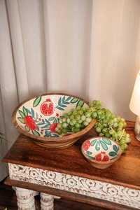 ชามสลัดไม้มะม่วงลายดอกไม้ขนาดใหญ่ ชามเสิร์ฟผลไม้เพ้นท์ลายด้วยมือ - Product Image 6
