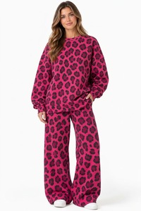 Meilleur ensemble pantalon et haut tricoté surdimensionné à manches longues pour femme, imprimé arbre, col ras du cou, épaules tombantes, personnalisable, vente en gros - Product Image 2