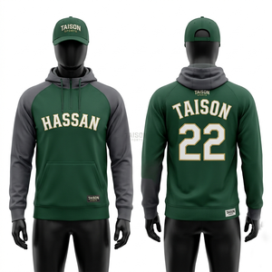 Survêtement de baseball en polaire polyester premium pour homme, couleur teal cream, avec empiècements sur les épaules, logo brodé personnalisé, sweats à capuche d'entraînement pour homme - Product Image 3