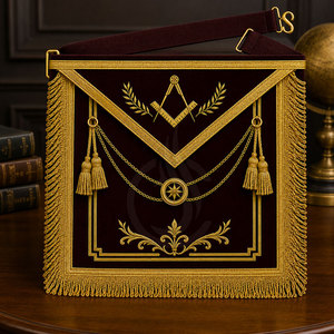 Custom Masonic <b>Master</b> Apron Detailed Embroidery Silk/Velvet Fabric Lightweight Square Shape Comfortable Design for Ceremonial - Product Image 4