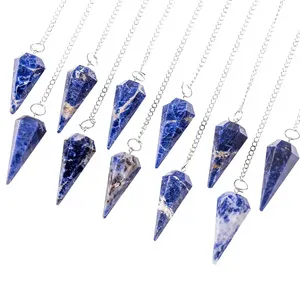 Pendule en cristal de sodalite naturelle pour l'équilibrage des chakras, avec chaîne argentée, pierre précieuse bleue facettée, pour la radiesthésie, Thanksgiving, la remise des diplômes - Product Image 1