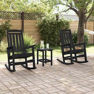Sedia a dondolo in polietilene nero, 2 pezzi, 92 x 70 x 108 cm, per mobili da giardino - Product Image 3