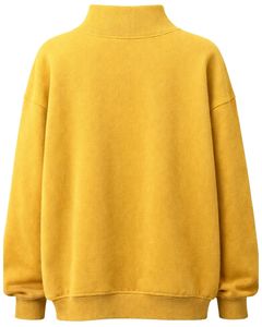 เสื้อสเวตเชิ้ตคอเต่าสีเหลืองมัสตาร์ดสำหรับผู้หญิง ปักลายดอกไม้ แขนยาว สวมใส่สบายในฤดูหนาว ผ้าคอตตอนผสมเนื้อนุ่ม เสื้อผู้หญิง - Product Image 2