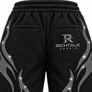 <b>Men's</b> Black Rhinestone Polyester/Cotton Mid Waist Elastic <b>Shorts</b> Drawstring <b>Zip</b> <b>Pockets</b> Breathable Summer Sporty Style - Product Image 5