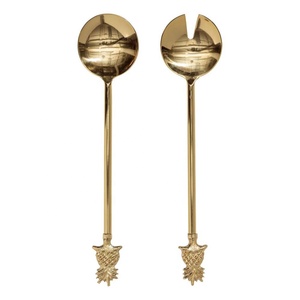 Nouvelle conception de feuilles d'or poignée en relief ton or plaqué Designer salade ensemble de service pour mariage et fête - Product Image 3