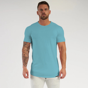 New Arrival Men's Light Blue Short Sleeve O-Neck Solid Color Jersey Breathable Knitted Casual Slim Fit T-Shirt - Product Image 1