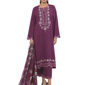 Shalwar Kameez Azul Bordado para Mujer, Algodón Suave, Transpirable, Cómodo, Estilo Elegante, Conjunto de 3 Piezas - Product Image 5