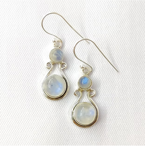 Trendy Two Moonstone <b>Drop</b> <b>Earrings</b> 925 Sterling <b>Silver</b> Minimalist Design for Everyday Wear & Party Occasions - Product Image 3