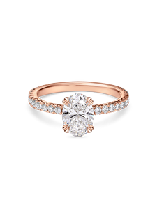 Bague de fiançailles ovale sophistiquée avec un diamant de laboratoire de 1+ carat et halo caché |   Or jaune, blanc, rose et platine 18 carats - Product Image 4